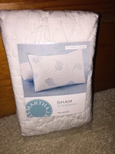 Martha Stewart Pleasant Fields Quilted Standard Sham Blue / White NWT - Picture 1 of 3