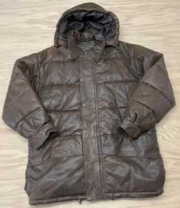 Vintage Mens Leather Limited Hooded Coat Parka Fits Adult Small - Medium Brown - Picture 1 of 23