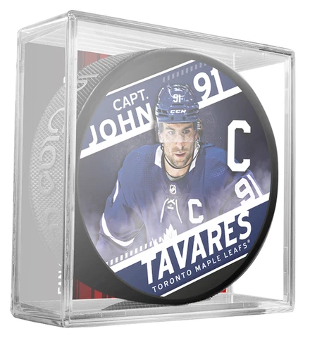 NHL Captain Series John Tavares Toronto Maple Leafs Souvenir Hockey Puck w/Cube Cover