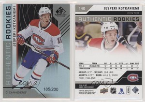 2018-19 SP Game Used Authentic Rookies Rainbow /200 Jesperi Kotkaniemi Rookie RC