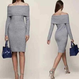 Abito lavorato a maglia da donna Reiss Eliana a spalla taglia 6-10 UK NUOVO IMBALLO ORIGINALE £170 - Foto 1 di 9