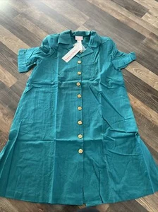 Lynda Smith Swann Green Shirt Dress Petites Size PS Made in USA NWT - Picture 1 of 4