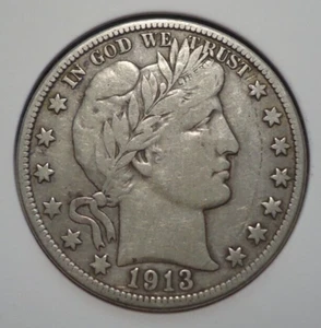 Very Fine VF 1913 D Denver Barber silver half 50C dollar COMBINE SHIPPING - Picture 1 of 8