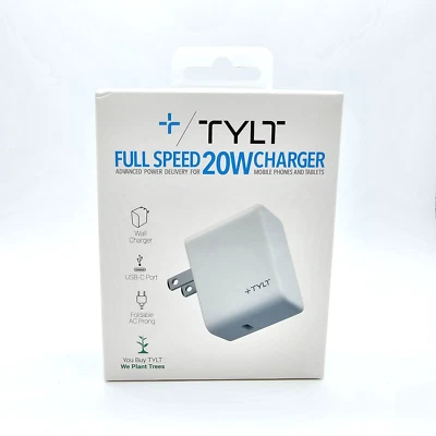 Adaptador carregador de parede rápido TYLT 20W USB-C universal velocidade total branco - Imagem 1 de 3