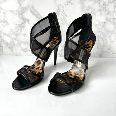 Sandalias de tacón de aguja Diane von Furstenberg Jules de malla negra entrecruzadas talla 6B Foto 1 de 4