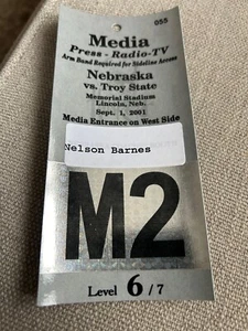 Vintage Official 2001 Nebraska Football Nelson Barnes Bench Pass Ticket Troy - Bild 1 von 5