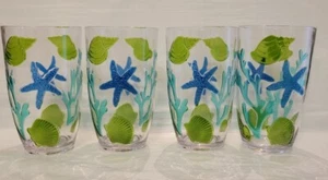 Juego de vasos altos de acrílico costero de 4 quilates conchas marinas copa arrecife náutico azul - Imagen 1 de 3