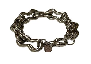 Milor Italy Bronze Heavy Double Link Chain Silver Tone Bracelet, 7” - Picture 1 of 6
