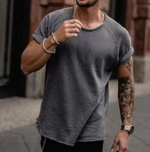 Men's Youth Fashion Round Neck Short Sleeves Distressed Casual T Shirt Tee  - Picture 1 of 8