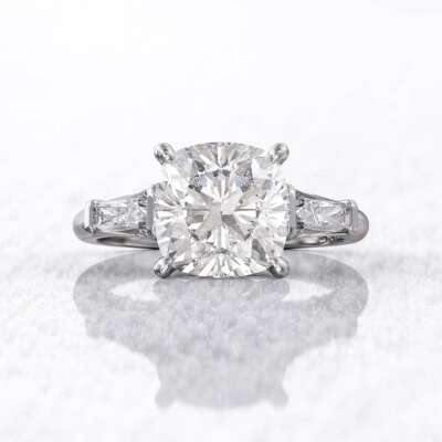 cushion cut classic ring 8 mm 2.5ct diamond 2 Sided baguette tapered Lab Created - Image 1 of 4