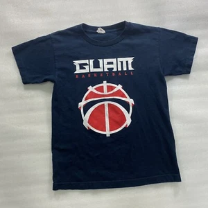 Guam Basketball T-Shirt Youth Medium 100% Cotton Navy Blue White Red Preowned - Picture 1 of 12