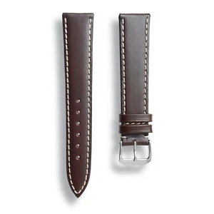 19 mm braun glatt russisch Juchten Leder Uhrenarmband - weißer Stich - Bild 1 von 4
