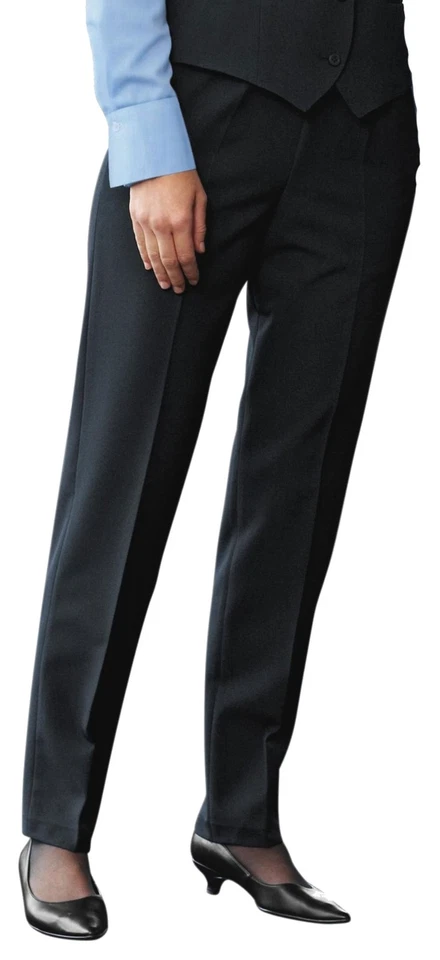Simon Jersey Ladies Flat Front Straight Trousers Unhemmed Navy — 第 1/1 张图片