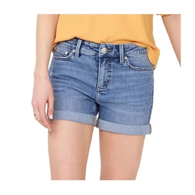 LC Lauren Conrad Mid Rise Distressed Med Wash Cuffed Jean Shorts Sz 14 New - Image 1 of 4