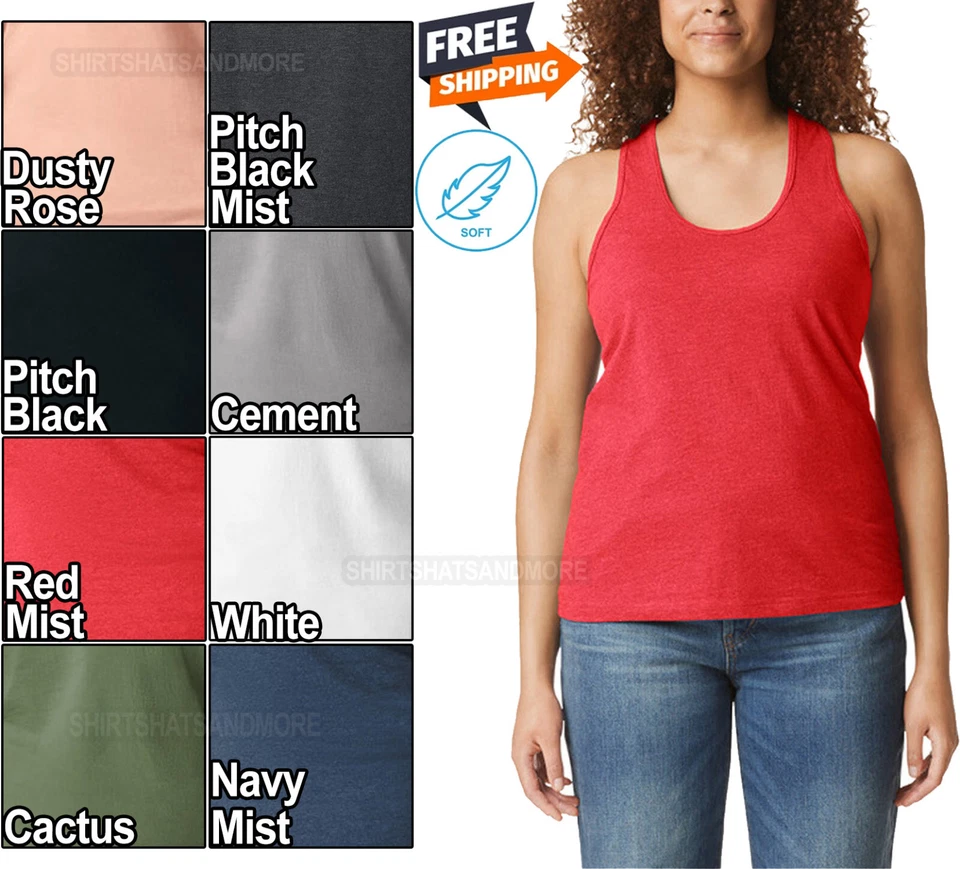 Camiseta sin mangas Gildan de mezcla suave talla grande para dama ¡NUEVA! Foto 1 de 1