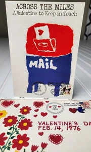 Vintage Valentine's Day "ACROSS THE MILES" First Valentine's Published Stamp P/M - Picture 1 of 13