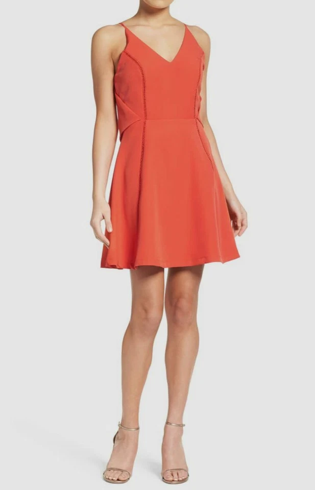 Adelyn Rae Women's Red V-neck Sleeveless Solid Fit & Flare Dress Size Small