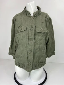 Chicos Women’s Military Green 100% Linen Jacket Size 1 - Picture 1 of 6