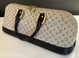 Louis Vuitton Monogram Mini Lin Alma Long Beige Canvas Brown Leather Gold Vtg - Picture 1 of 21