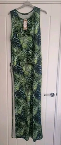 Boohoo Green Palm Print O-ring Racer Neck Maxi Dress - Size 16 - Picture 1 of 4