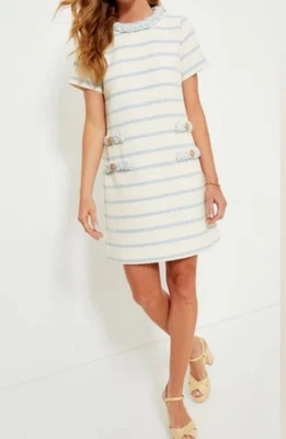 Tuckernuck Jackie Textured Tweed A-Line Shift Dress XS Coastal Blue Ivory Stripe - Image 1 of 4