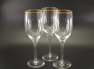 Lenox Eclipse WATER GOBLETS Set of 3 Crystal Stemware Gold Trim 8.25"  Vtg USA - Picture 1 of 8