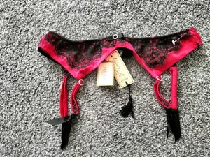 Cintura reggicalze La Senza nuova lusso seta sexy pizzo nero e rosso taglia 12/14 - Foto 1 di 5