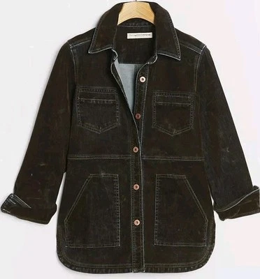 Anthropologie Feminino Boho Pilcro Flocado Denim Shacket 1X Veludo Cowboy Ocidental - Imagem 1 de 4