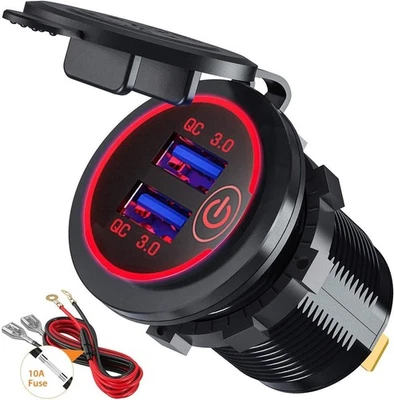 Quick Charge 3.0 Dual USB Car Charger Socket with Touch Switch 12V/24V 36W QC... - Image 1 of 4