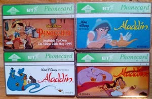 Disney 4 Phonecards. Set of 3 Aladdin & 1 Pinocchio. In Good Condition. - Picture 1 of 2