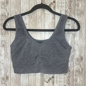 Gray Lace Strap Stretchy Sports Bra Wireless No Pads Fits Like XL - Picture 1 of 6