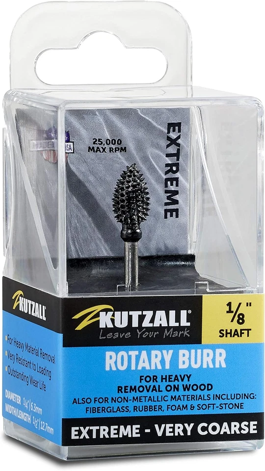 Kutzall Extreme Flame Rotary Burr, 1⁄8" Shaft, Very Coarse- Woodworking
