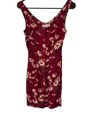Vestido sin mangas vintage años 90 margarita floral borgoña con botones delanteros, midi, Phoebe grunge talla 3 Foto 1 de 4
