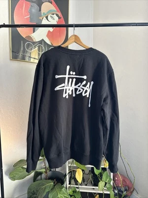 Stussy Mens XL Black Pigment Dyed Crewneck Sweatshirt Spellout Streetwear Skater - Image 1 of 4