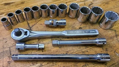 Vintage Craftsman 17pc 1/2" Drive SAE Shallow 12pt Socket Set  USA - Image 1 of 4