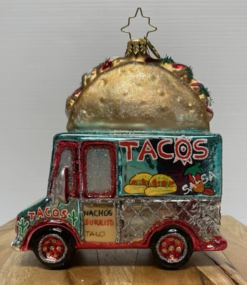 Retired 2017 Radko Savor Flavor Taco Food Truck Glass Christmas Ornament - Image 1 of 4