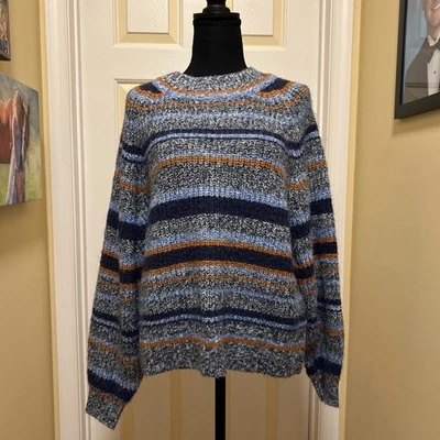 Women’s Old Navy, Blue And Brown Striped Pullover Sweater Size Large - Image 1 of 4