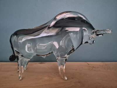 MURANO Vintage Sommerso Black/Clear Glass Bull L. 23cm x H. 14.4cm Weight 1212g - Image 1 of 4