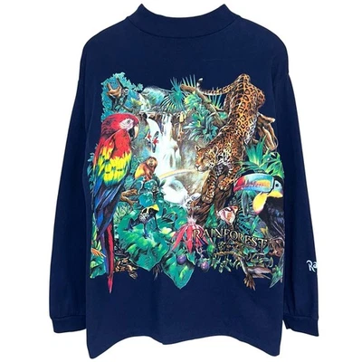 Vintage 90s Habitat Rainforest Cafe Animals Long Sleeve Mock Neck T-Shirt Size L - Image 1 of 4