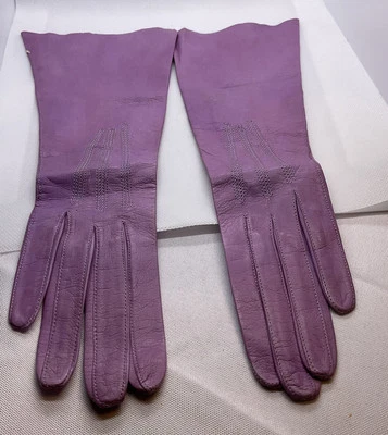 Guantes para mujer vintage Perrins Real Kid Madelon de cuero púrpura hechos en Francia 5 3/4 Foto 1 de 4