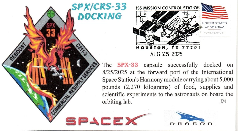 Space cover Resupply Mission (CRS-33/SPX-33) docking Houston August 25, 2025 - Image 1 of 1