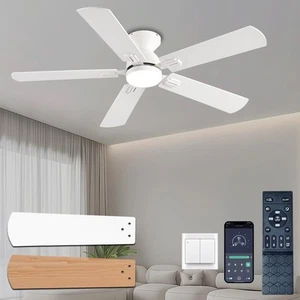 52 Inch Ceiling Fans With Lights White Low Profile Ceiling Fan With Remote Contr - Picture 1 of 9