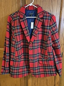 Talbots Plus Blazer Women’s 18W Red Tartan Plaid Shetland Wool New With Tags! - Picture 1 of 7
