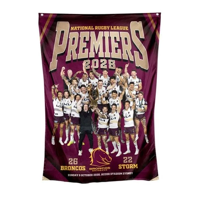 Brisbane Broncos NRL 2025 Premiers Celebration Photo Wall Flag P2! PRESALE! - image 1 of 2