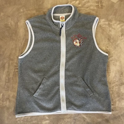 Винтажный женский жилет Looney Tunes Tazmanian Devil большой серый флисовый на молнии Wild Thing - Изображение 1 из 4