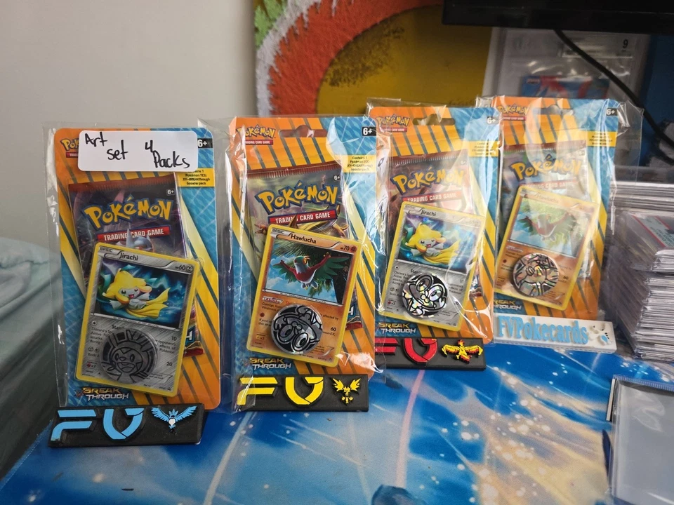 XY Break through Hawlucha, Jirachi Promo Sealed Blister Booster Pack Art Set - Image 1 of 4