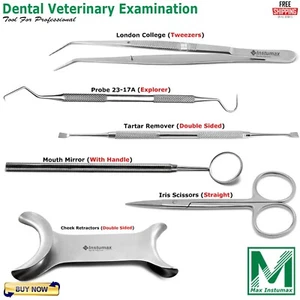 Dental Veterinary Examination Kit Pet Canine Teeth Care Scaler Scissor Mirror - Picture 1 of 7