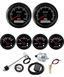 6 Gauge Set with Sender GPS 120MPH Speedo Tacho Fuel Volt Temp Black 7 Color LED - Foto 1 di 7