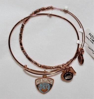 Juego de 2 brazaletes con acabado en oro rosa Alex and Ani Healing Takes Love Foto 1 de 4