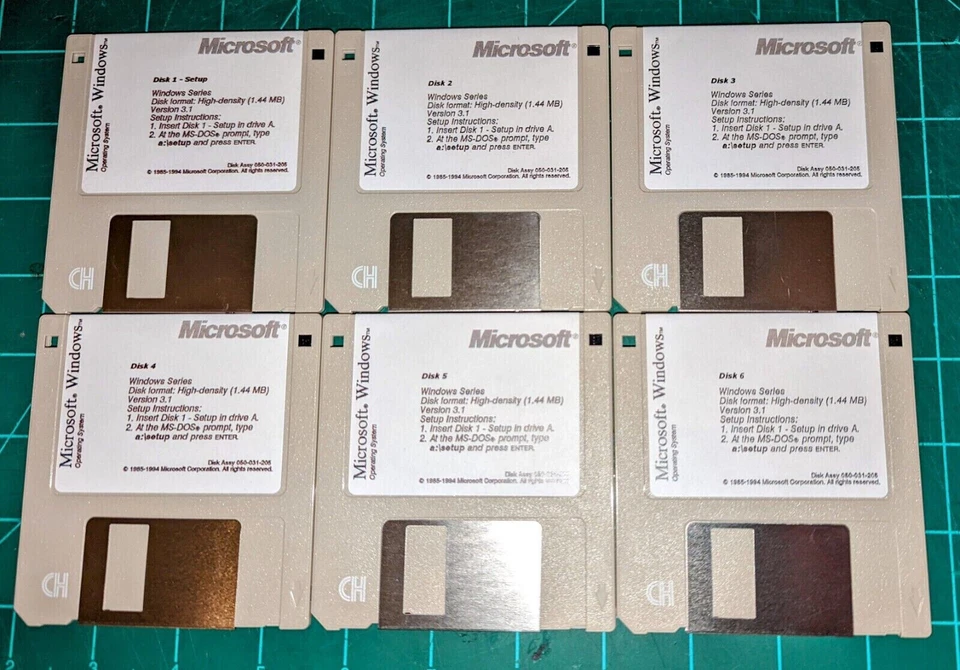 Microsoft Windows 3.1 on 3.5" 1.44MB Floppy Disk install - Retail (6 Disks) - Image 1 of 1